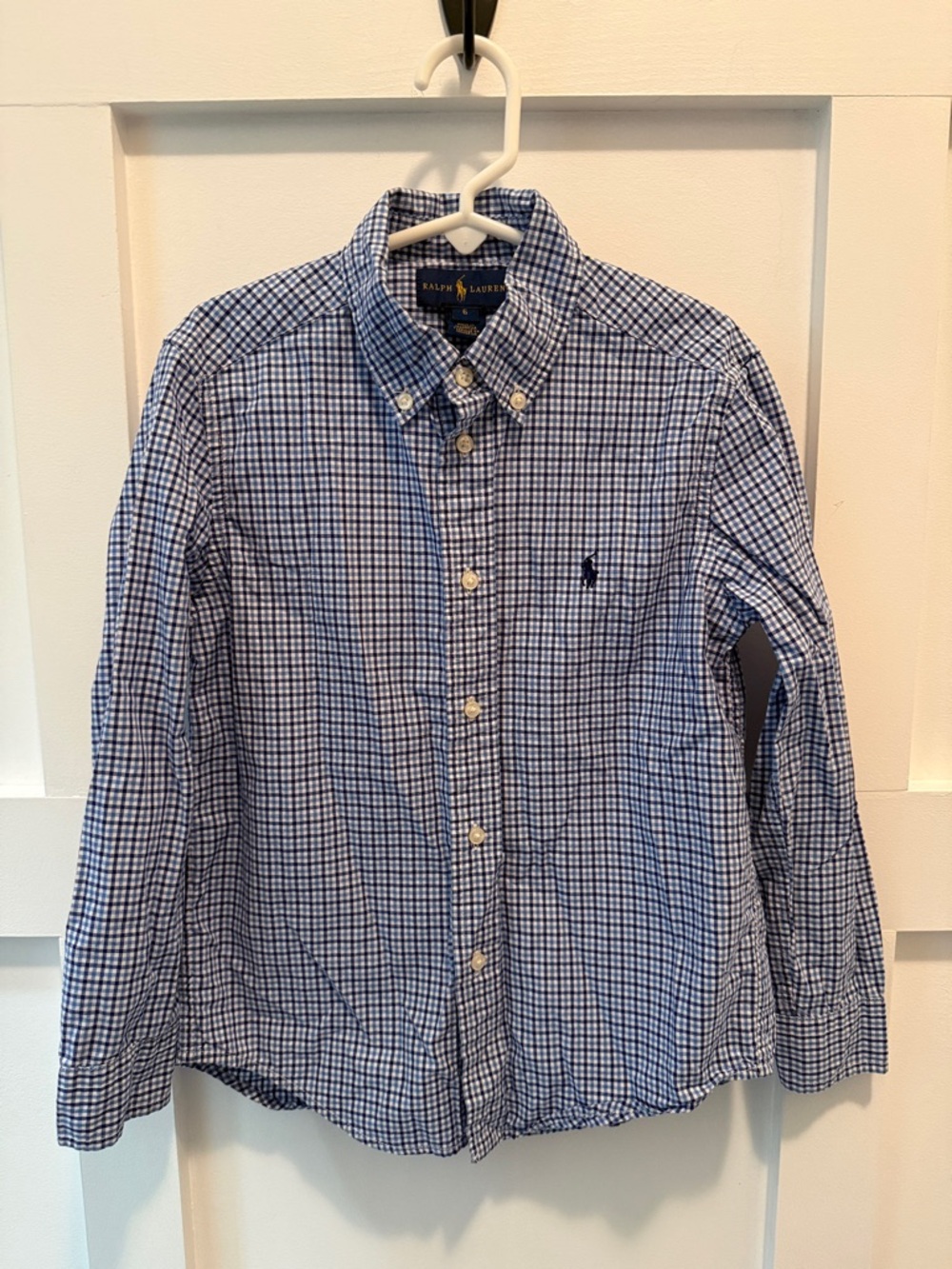 Boys Ralph Lauren Blue and White Gingham Button-Down Shirt size 6